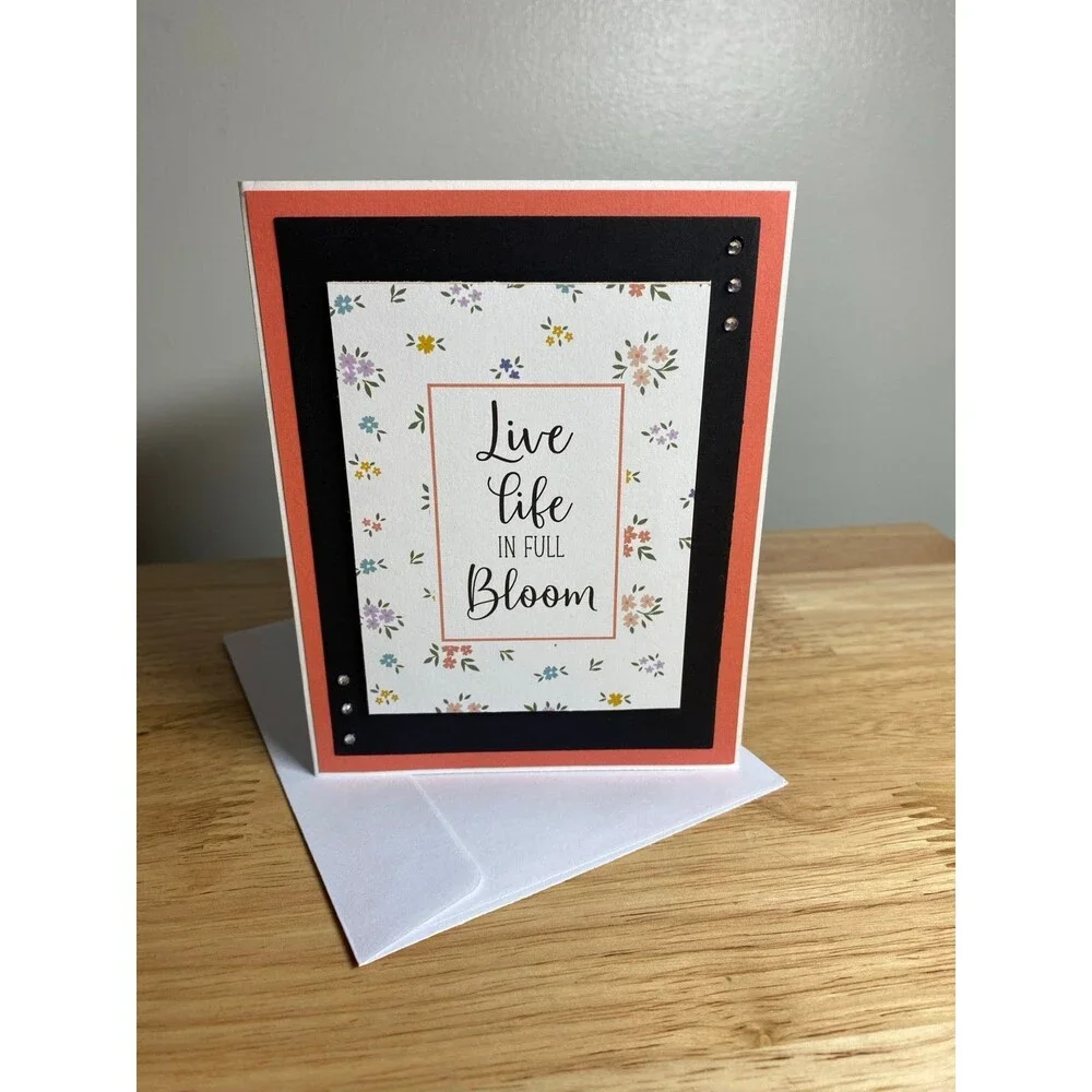 Handmade Spring Greeting Card A2 Floral Card Blank Inside w/ Envelope